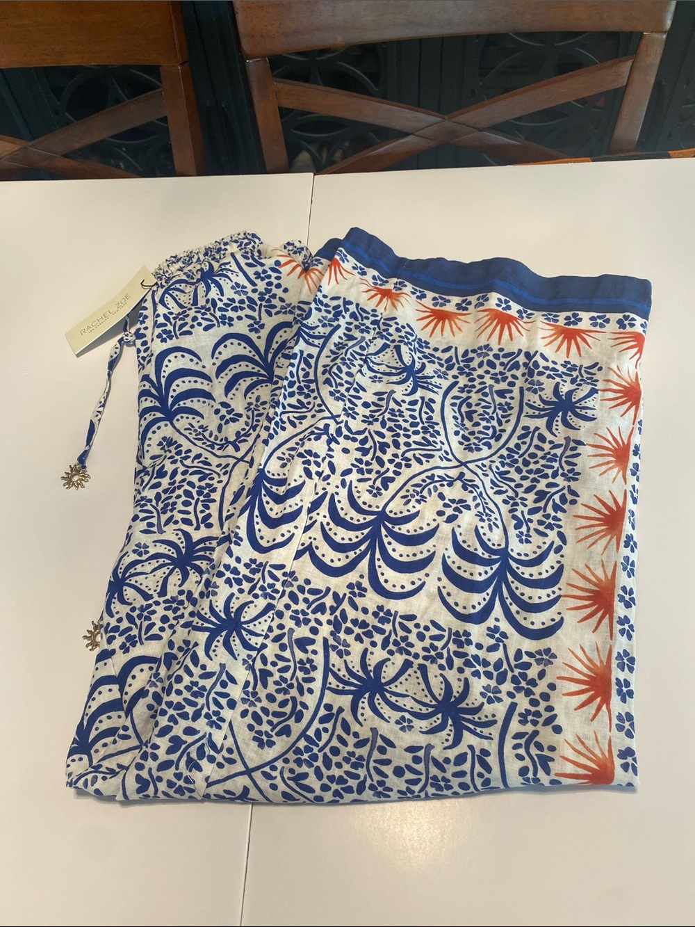 Rachel Zoe White, Blue & Orange Cropped Wide-Leg Pants